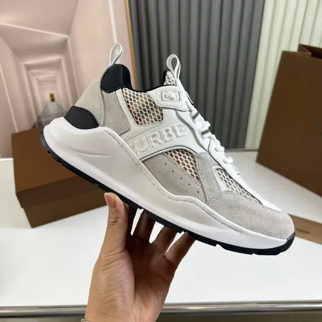 Burberry Gray Black Sole Mixed Suede And Mesh Upper Chunky Sneakers 4