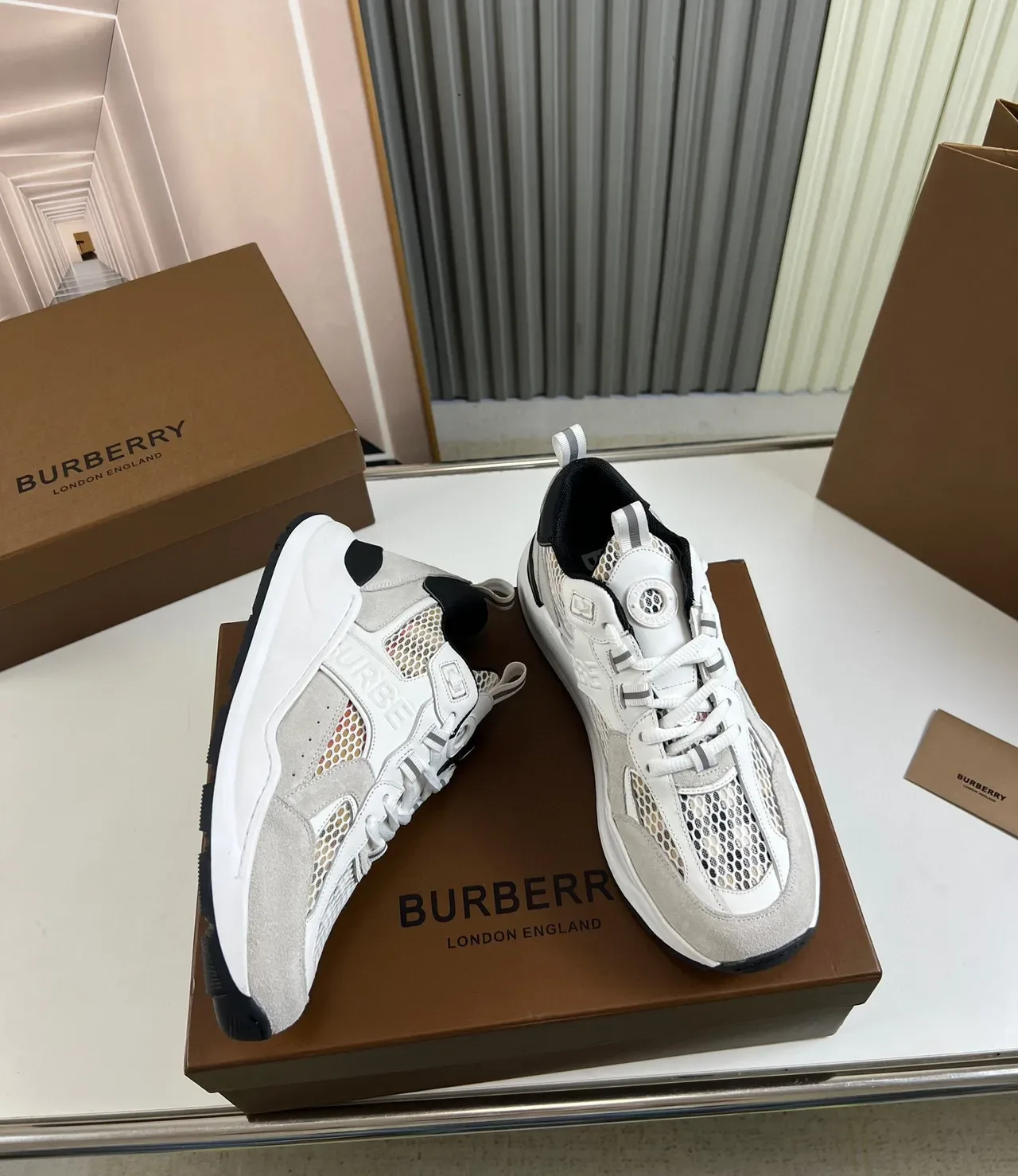 Burberry Gray Black Sole Mixed Suede And Mesh Upper Chunky Sneakers 5