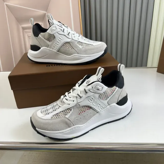 Burberry Gray Black Sole Mixed Suede And Mesh Upper Chunky Sneakers 7
