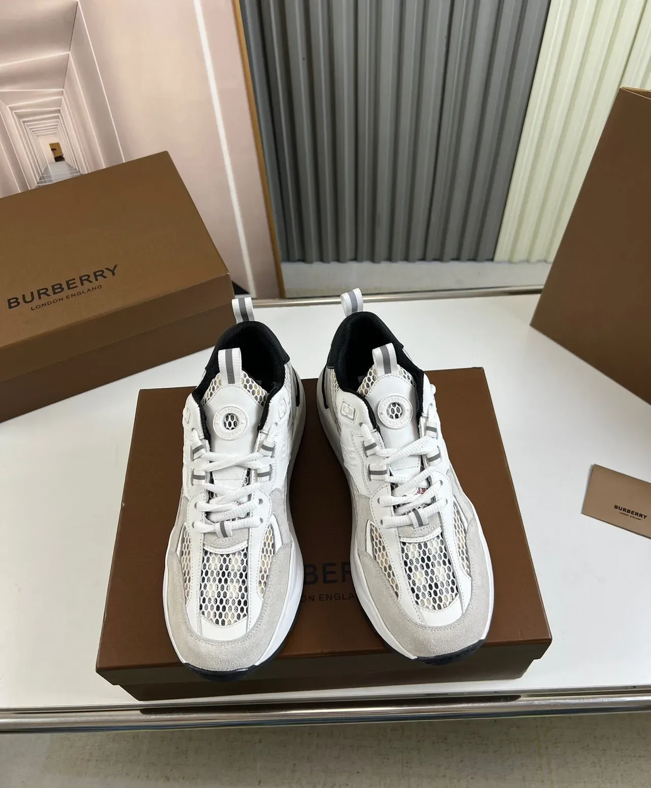 Burberry Gray Black Sole Mixed Suede And Mesh Upper Chunky Sneakers 9