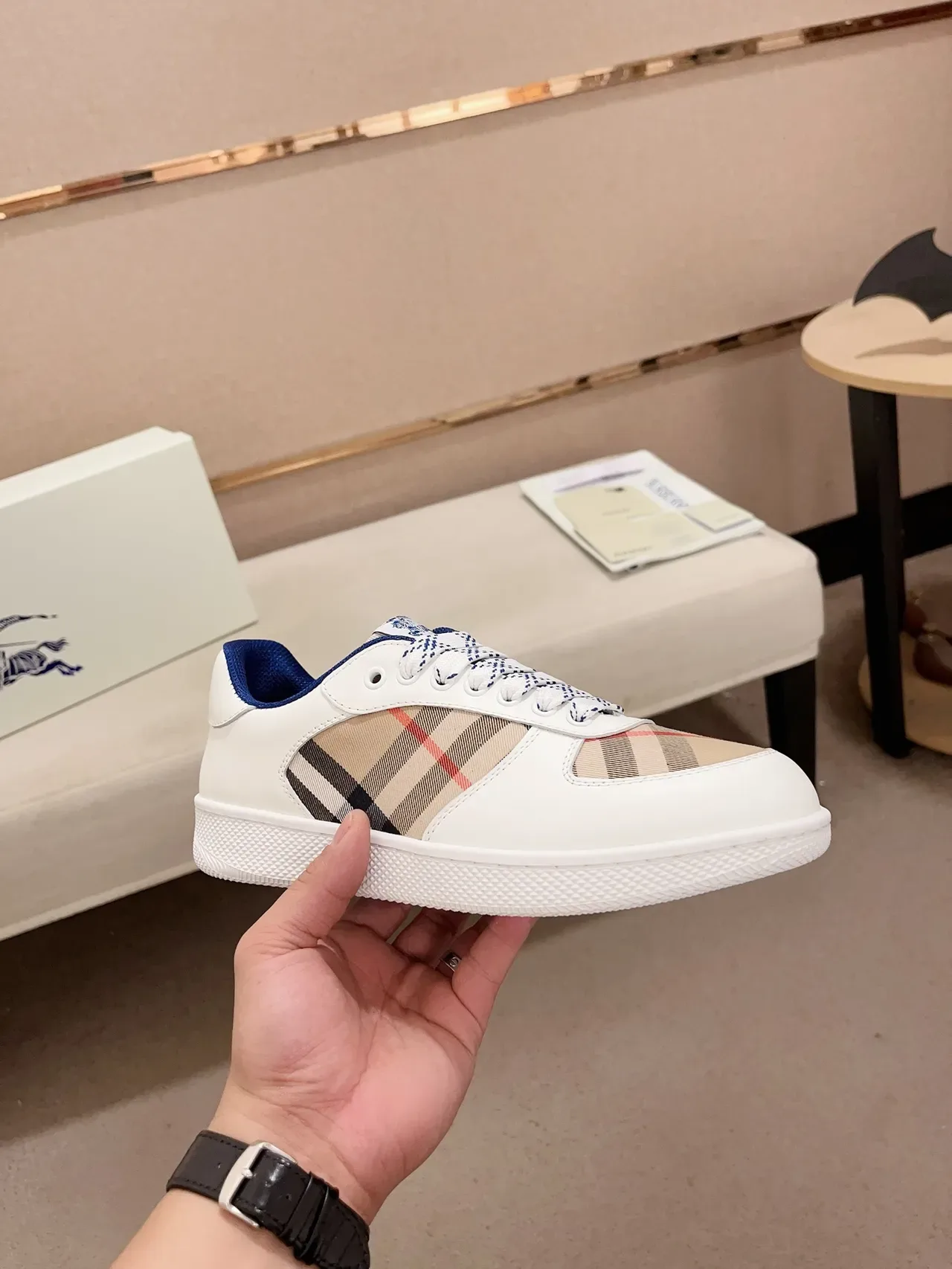 Burberry House Check Branco e Navy Lifestyle Sneakers 4