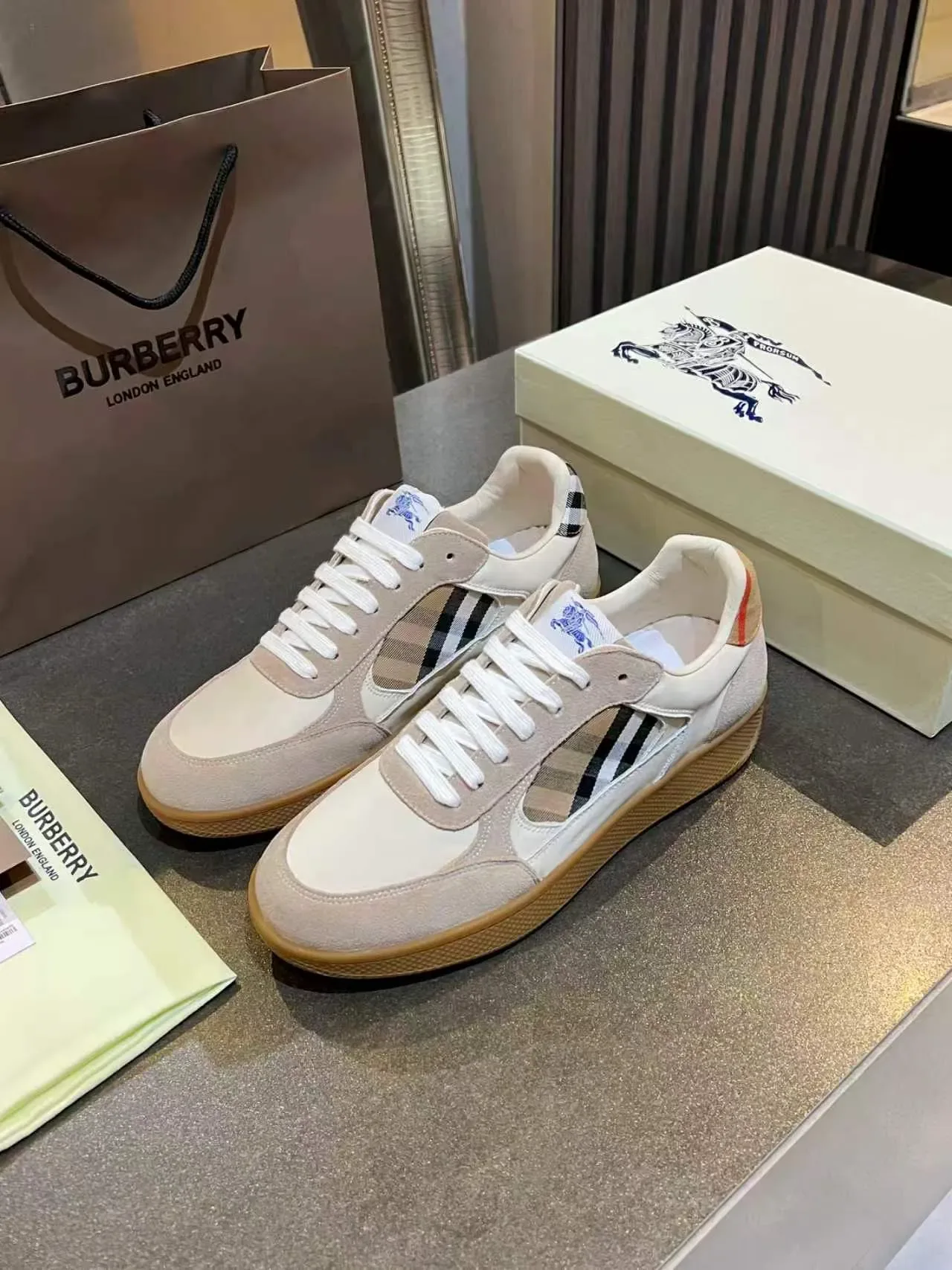 Burberry Knight Beige Check Lifestyle Tênis 5