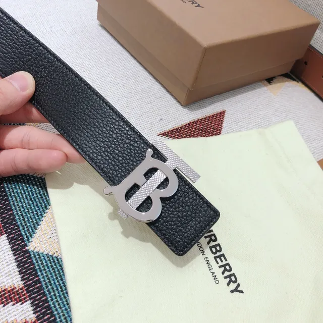 Burberry Knight Belt Cinturón Negro de Cuero Granulado Hebilla de Tono Plateado Cinturón de Cuero 6