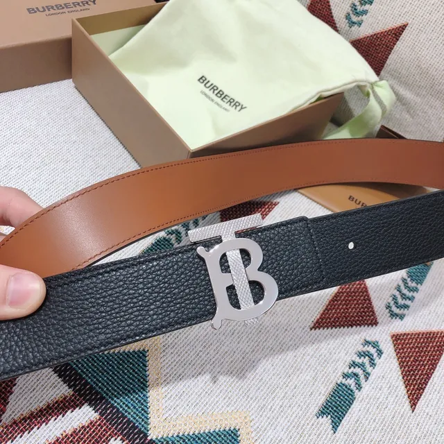 Burberry Knight Belt Cinturón Negro de Cuero Granulado Hebilla de Tono Plateado Cinturón de Cuero 7