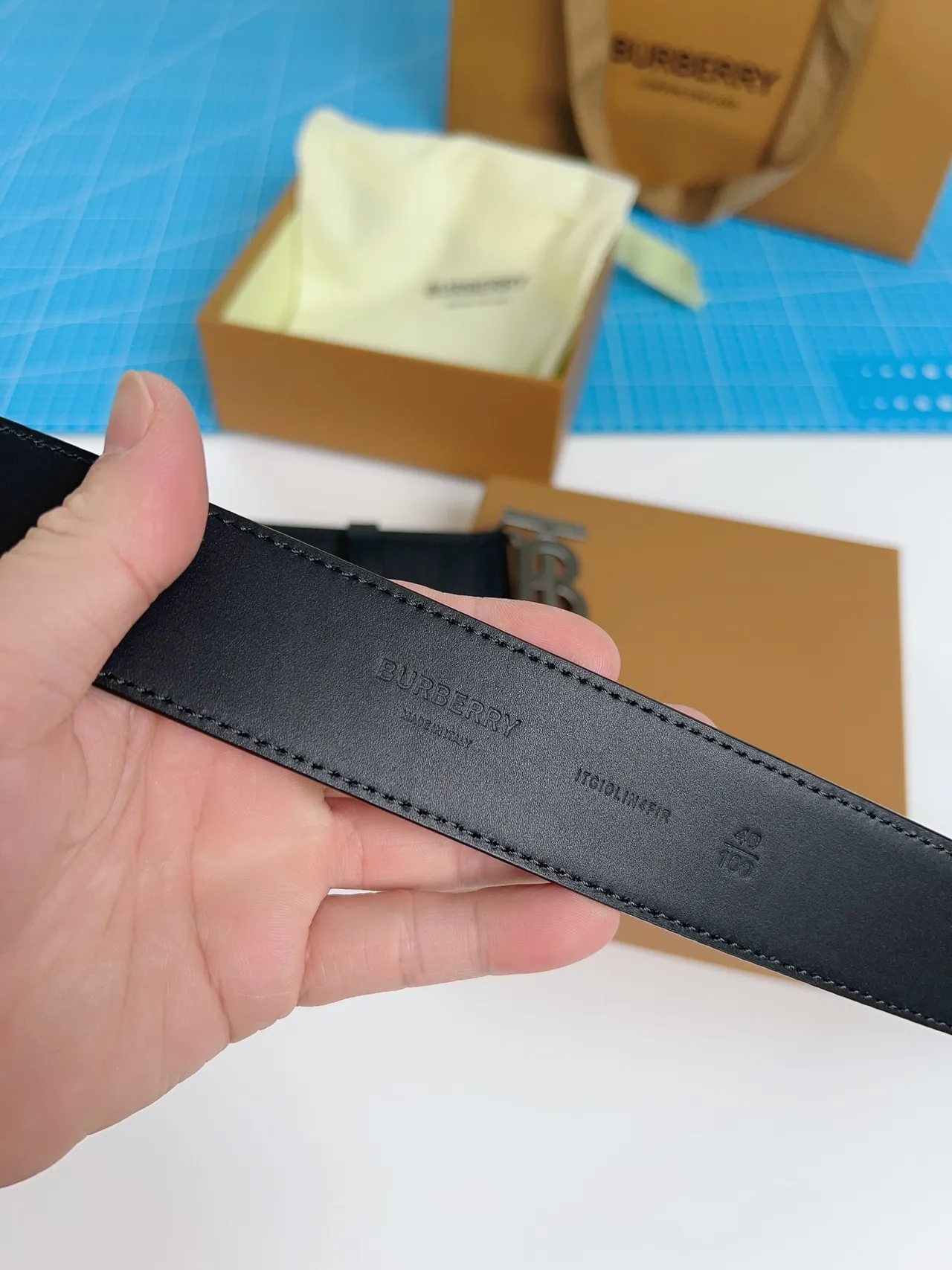 Burberry Knight Black Textured Leather Belt 2