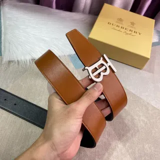 Burberry Knight marron noir tan lisse Silver-Tone TB Monogram Buckle Leather Belt