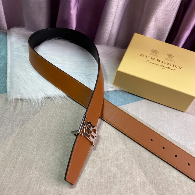 Burberry Knight Brown Black Tan Smooth Silver-Tone TB Monogram Buckle Leather Belt 4