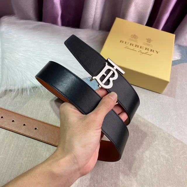 Burberry Knight Brown Black Tan Smooth Silver-Tone TB Monogram Buckle Leather Belt 5