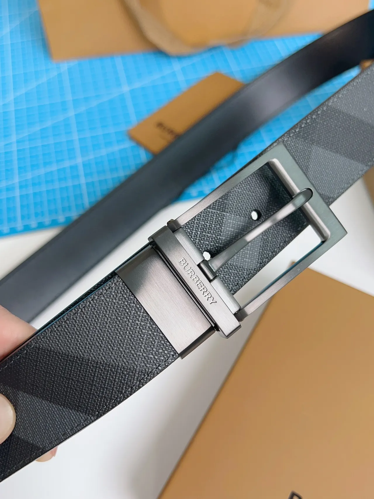 Burberry Knight Charcoal House Check Reversible Leather Belt 5