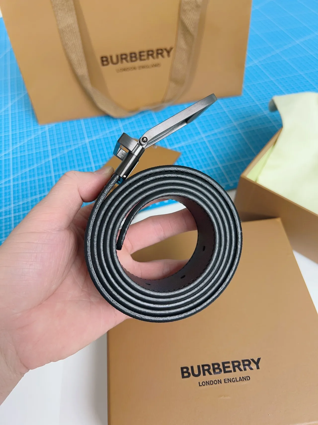 Burberry Knight Charcoal House Check Reversible Leather Belt 6
