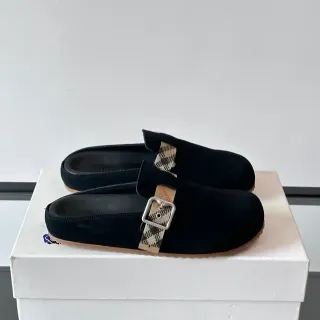 Burberry لوفر أسود بيج جلد House Check حزام