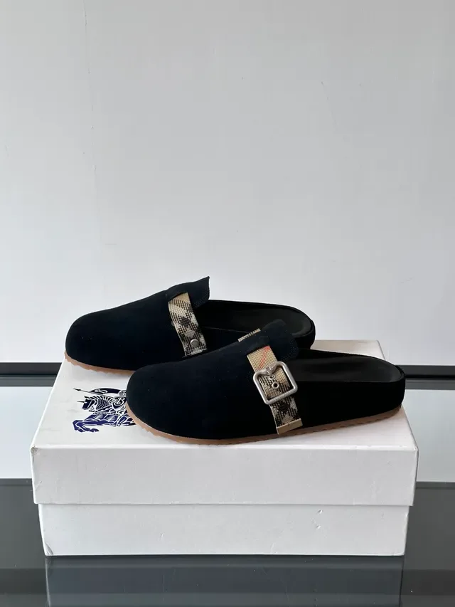 Burberry Loafer Black Beige Suede House Check Strap Loafer 4