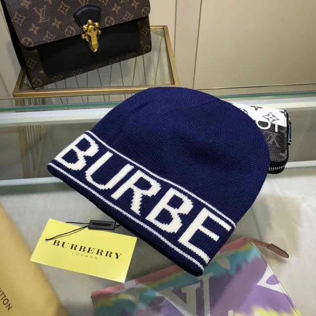 Burberry Logo-Band Tricô Cinza Preto Punho Boné 2
