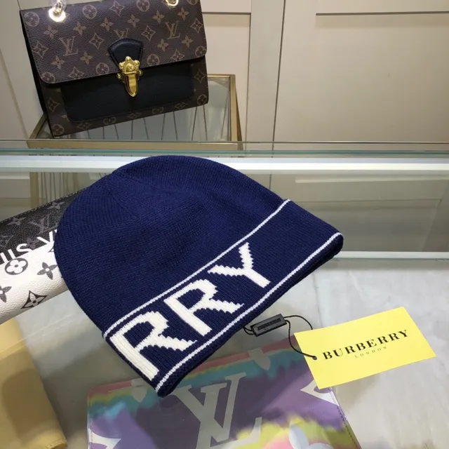 Burberry Logo-Band Tricô Cinza Preto Punho Boné 3