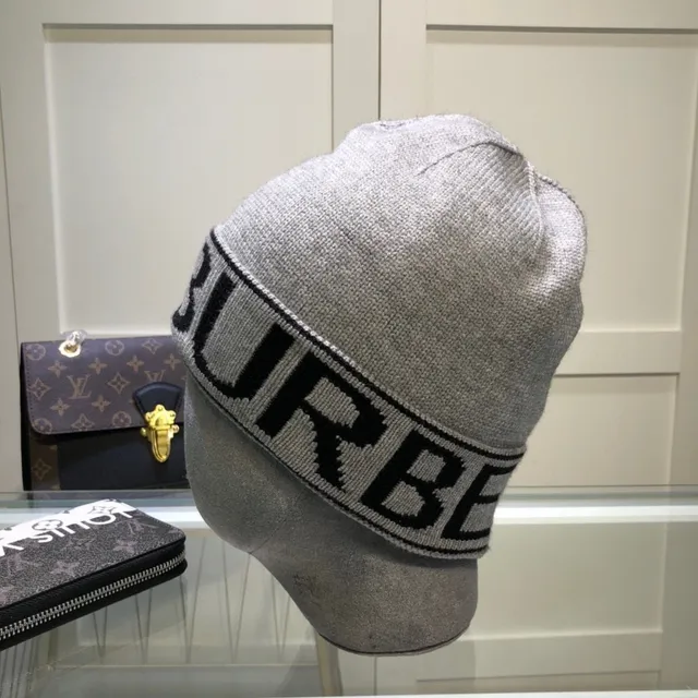 Burberry Logo-Band Tricô Cinza Preto Punho Boné 7
