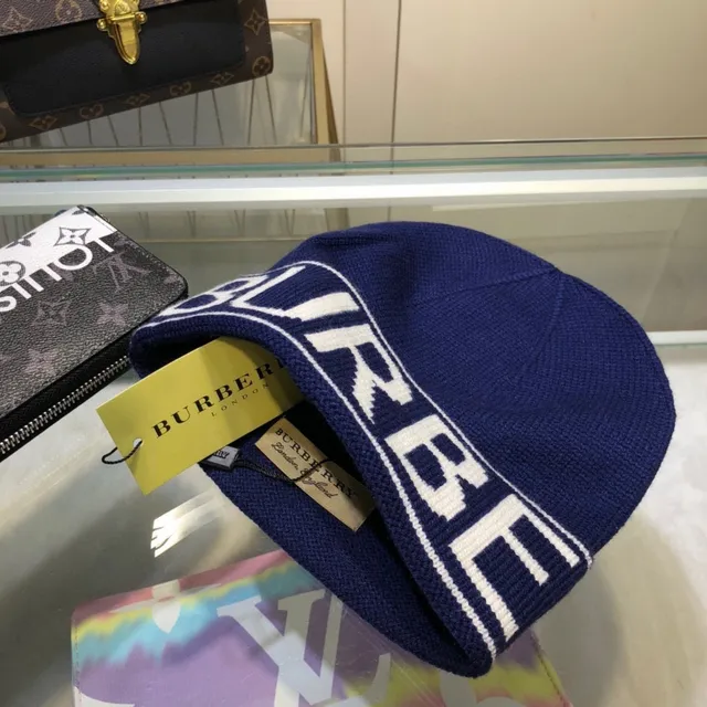 Burberry Logo-Band Tricô Cinza Preto Punho Boné 8