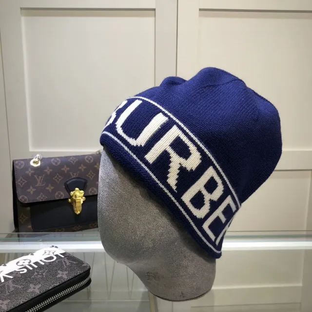 Burberry Logo-Band Tricô Cinza Preto Punho Boné 9