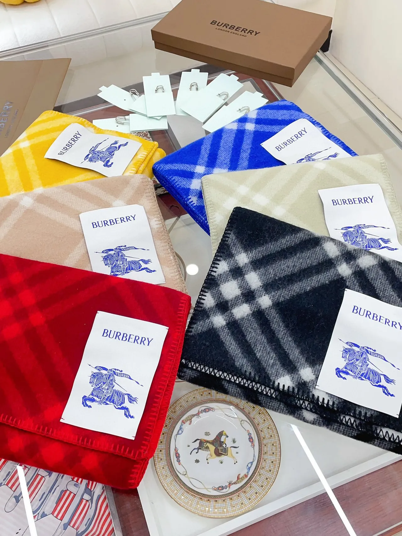 Burberry Nova Check Écharpe de Cachemire Navy et Blanc 5
