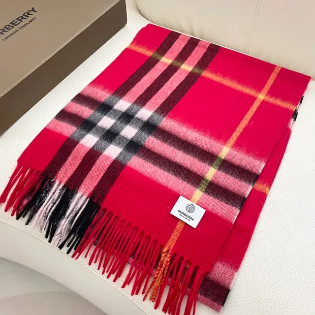 Burberry Nova Check लाल कालो गोलापি क्याशমিয়ার स्कार्फ 4