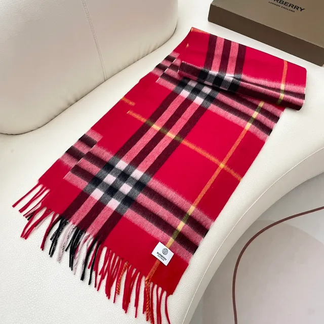 Burberry Nova Check लाल कालो गोलापি क्याशমিয়ার स्कार्फ 5