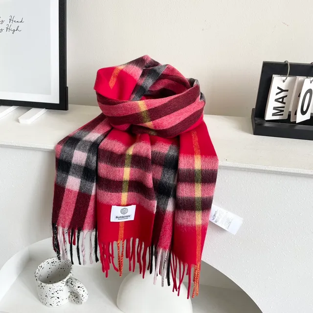 Burberry Nova Check लाल कालो गोलापি क्याशমিয়ার स्कार्फ 7