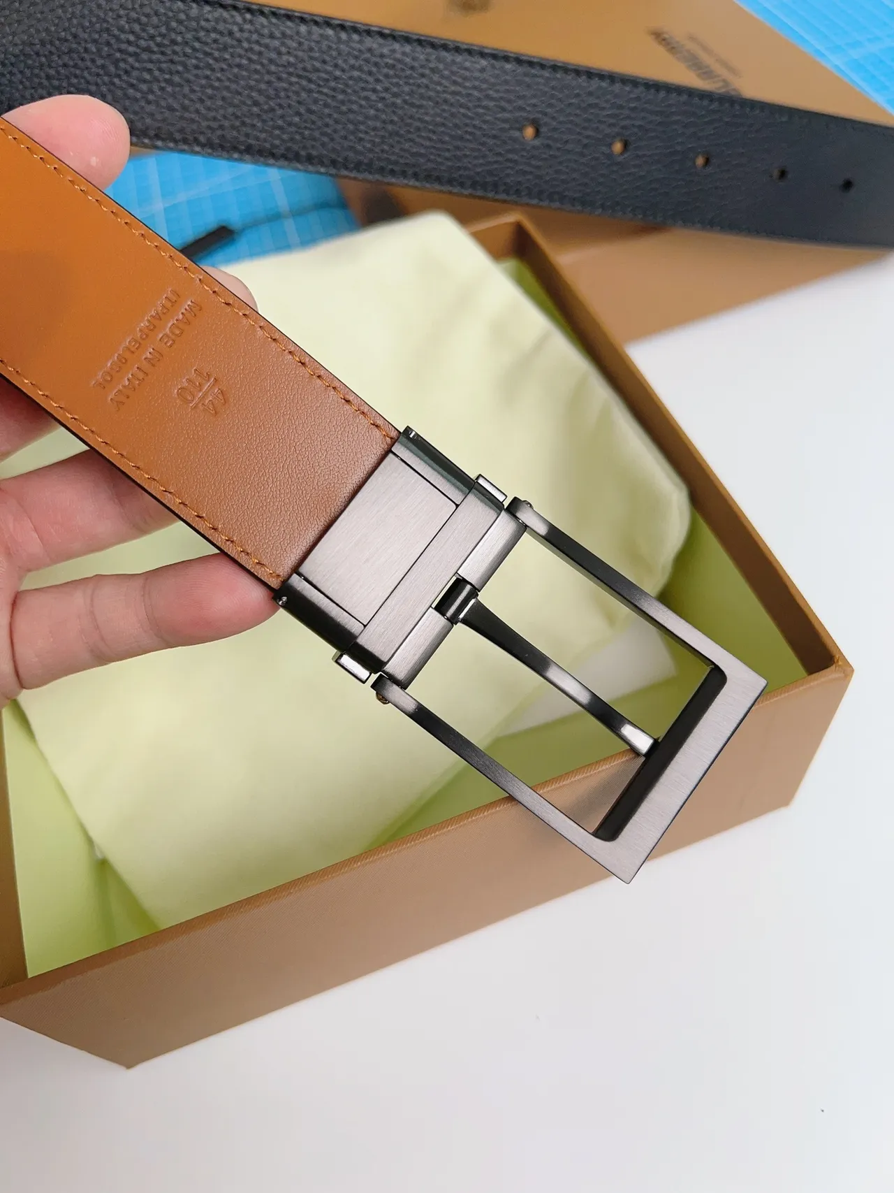 Burberry Reversible Buckle Black Pebbled Leather Belt 5