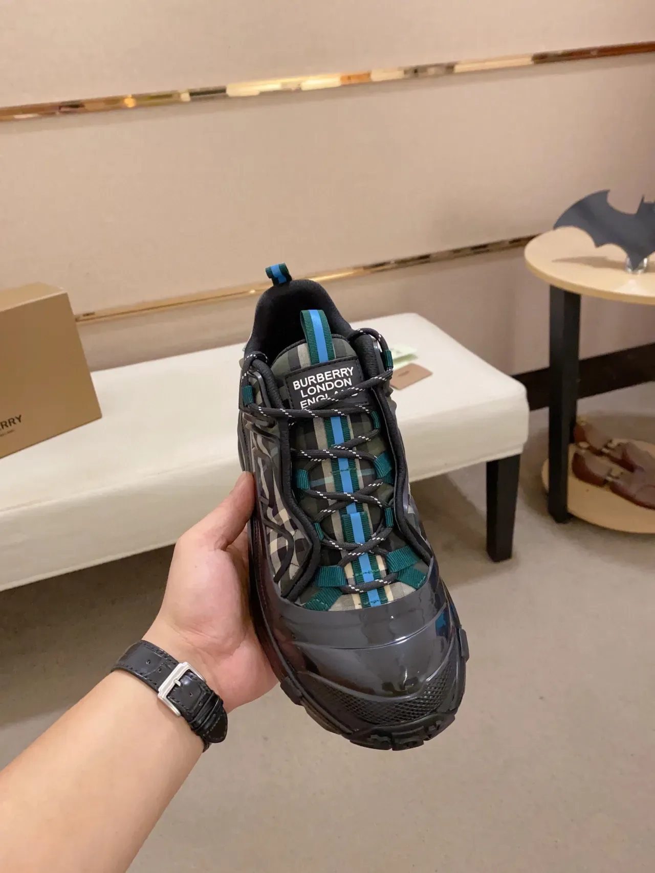 Burberry Runner Check Pattern Translucent Cage Chunky Sneaker 2