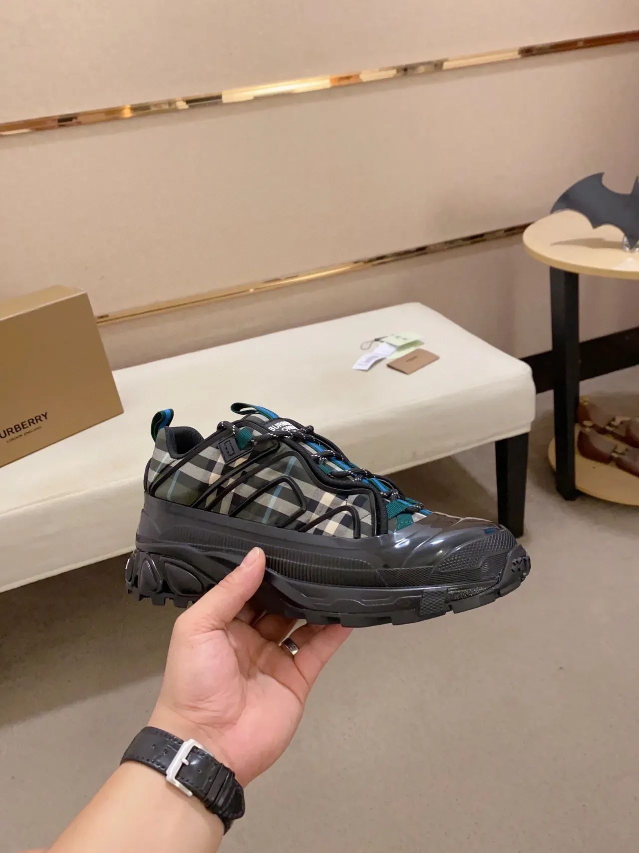 Burberry Runner Check Pattern Translucent Cage Chunky Sneaker 4