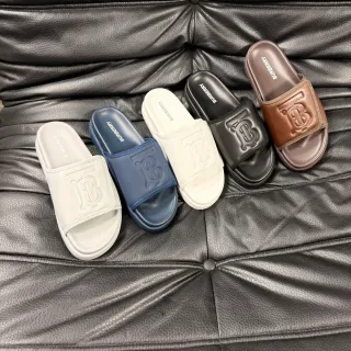 Burberry Slide Multicolor Embossed Monogram Strap Flat Rubber Sole Slippers