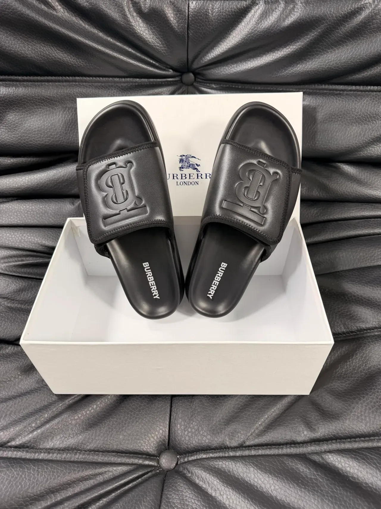 Burberry Slide Multicolor Embossed Monogram Strap Flat Rubber Sole Slippers 15