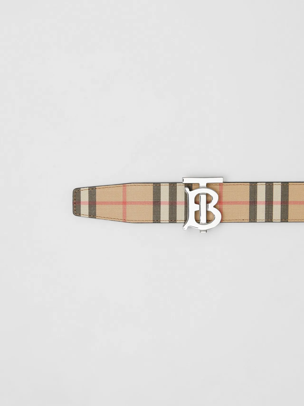 Burberry TB Belt Beige Check Canvas Leather Belt 2
