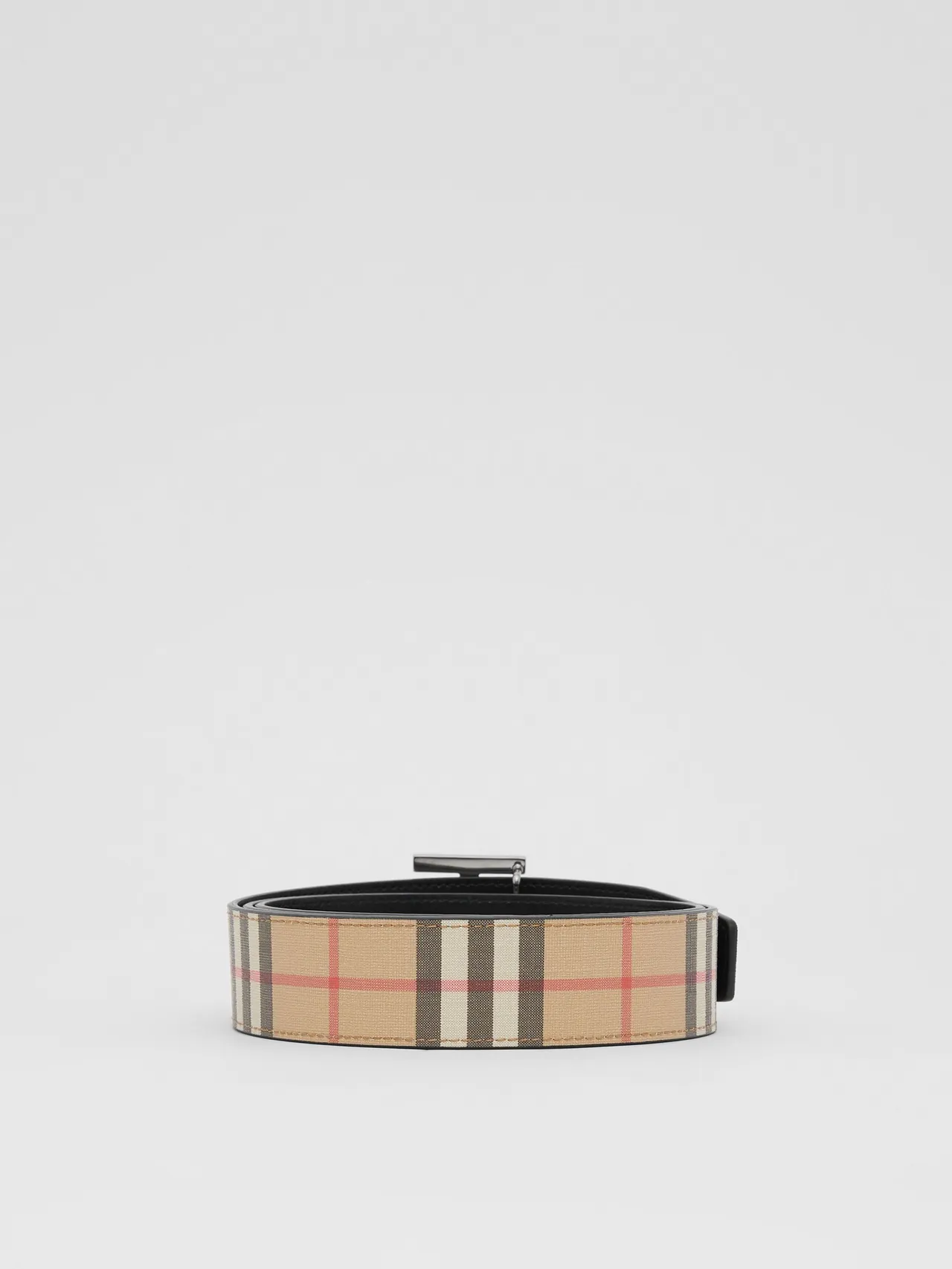 Burberry TB Belt Beige Check Canvas Leather Belt 3