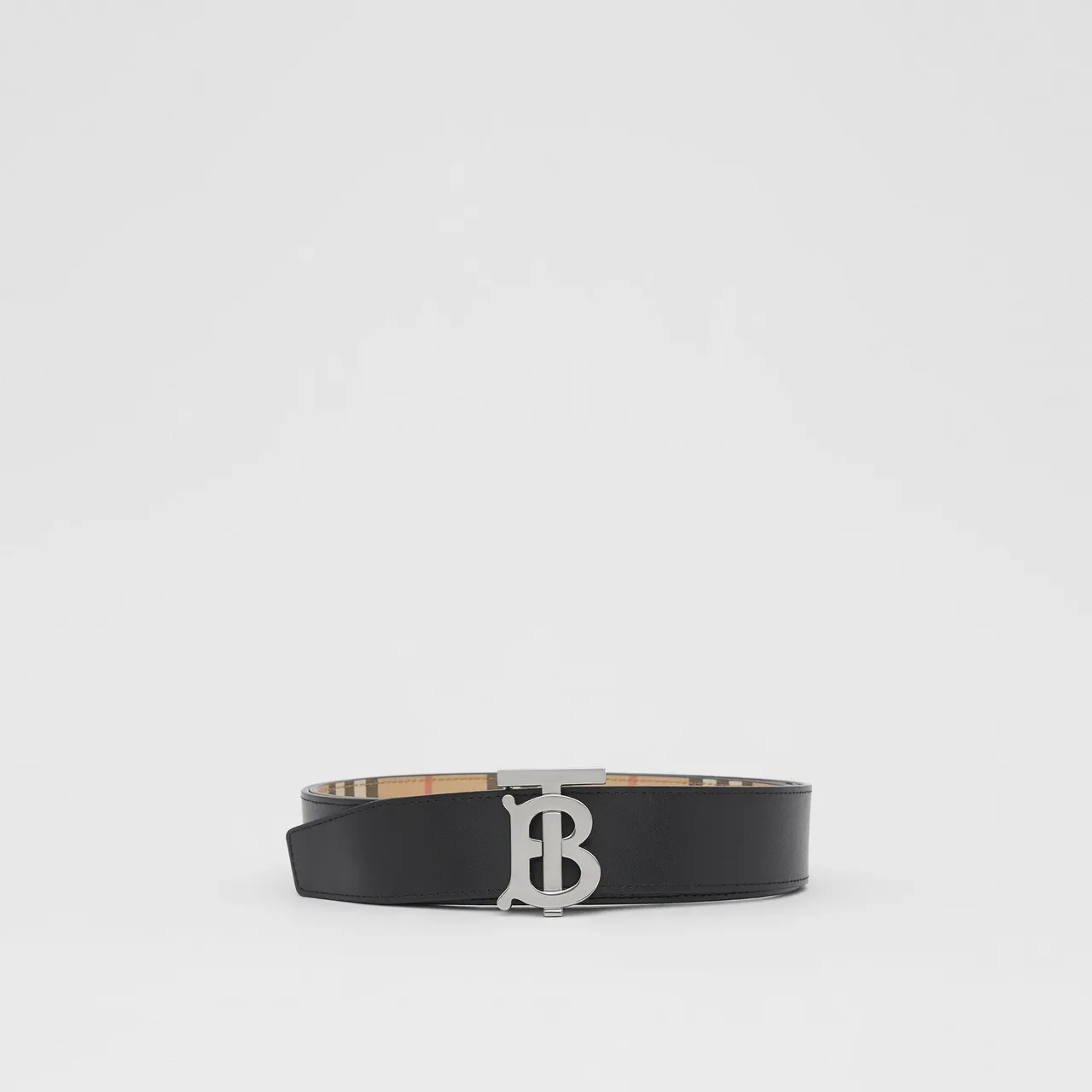 Burberry TB Belt Beige Check Canvas Leather Belt 5