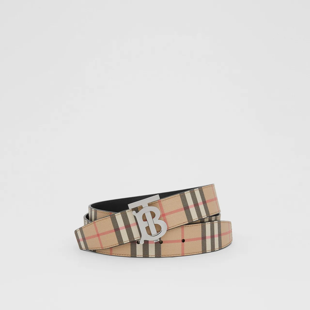Burberry TB Belt Beige Check Canvas Leather Belt 7