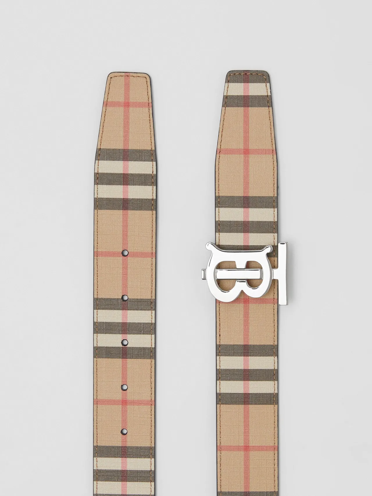 Burberry TB Belt Beige Check Canvas Leather Belt 8