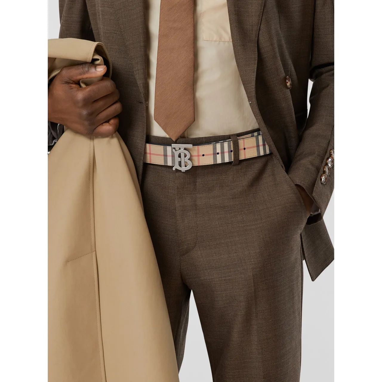 Burberry TB Belt Beige Check Canvas Leather Belt 9