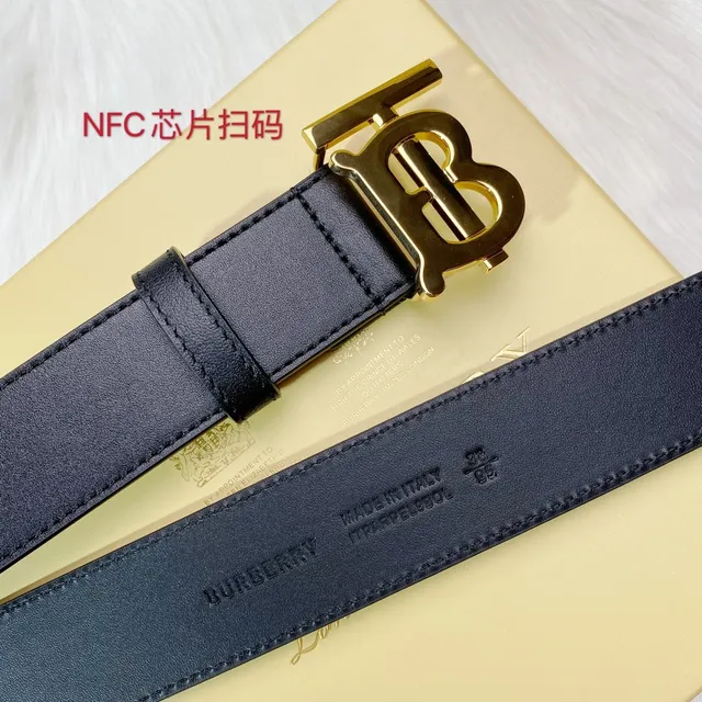 Burberry TB Belt 黑色金色 光滑印花 扣头 皮革腰带 5