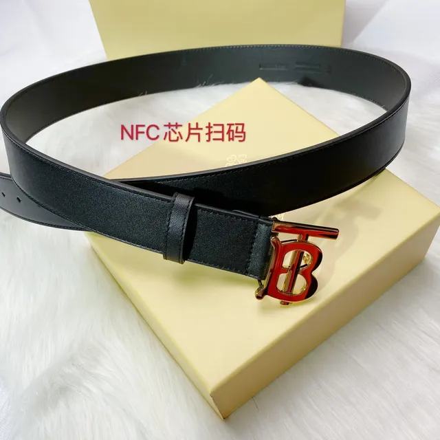 Burberry TB Belt 黑色金色 光滑印花 扣头 皮革腰带 7