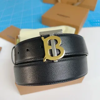 Burberry TB Belt أسود ذهبي ناعم الحبيبات مشبك متشابك حزام جلد