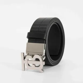 Burberry TB Monogram Perforated Check Black Leather Belt
