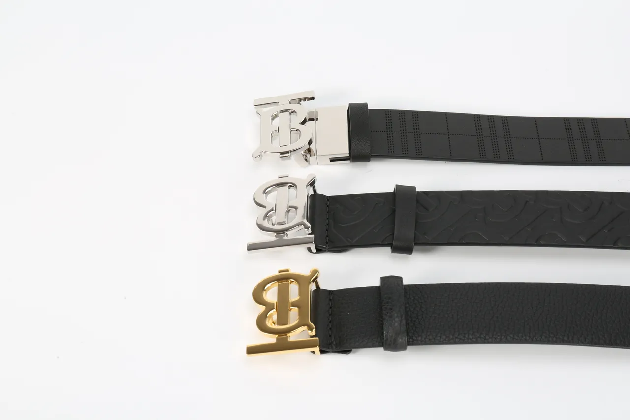 Burberry TB Monogram Perforated Check Ceinture en cuir noir 3