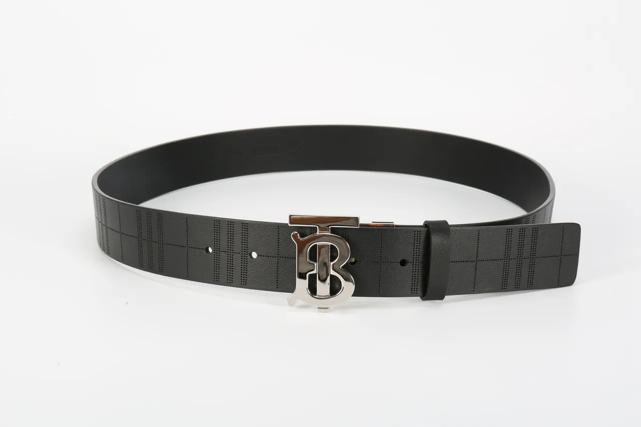 Burberry TB Monogram Perforated Check Ceinture en cuir noir 10