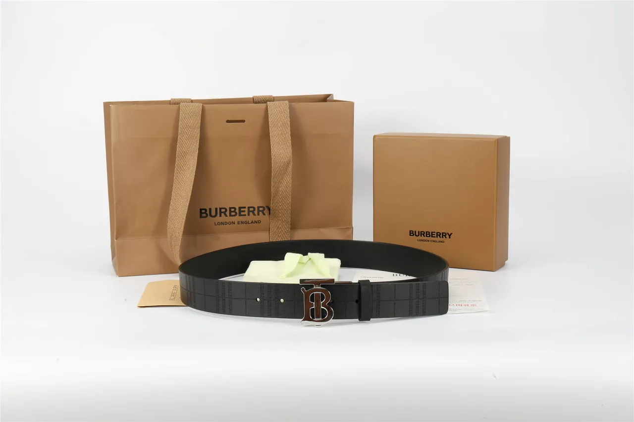 Burberry TB Monogram Perforated Check Ceinture en cuir noir 12