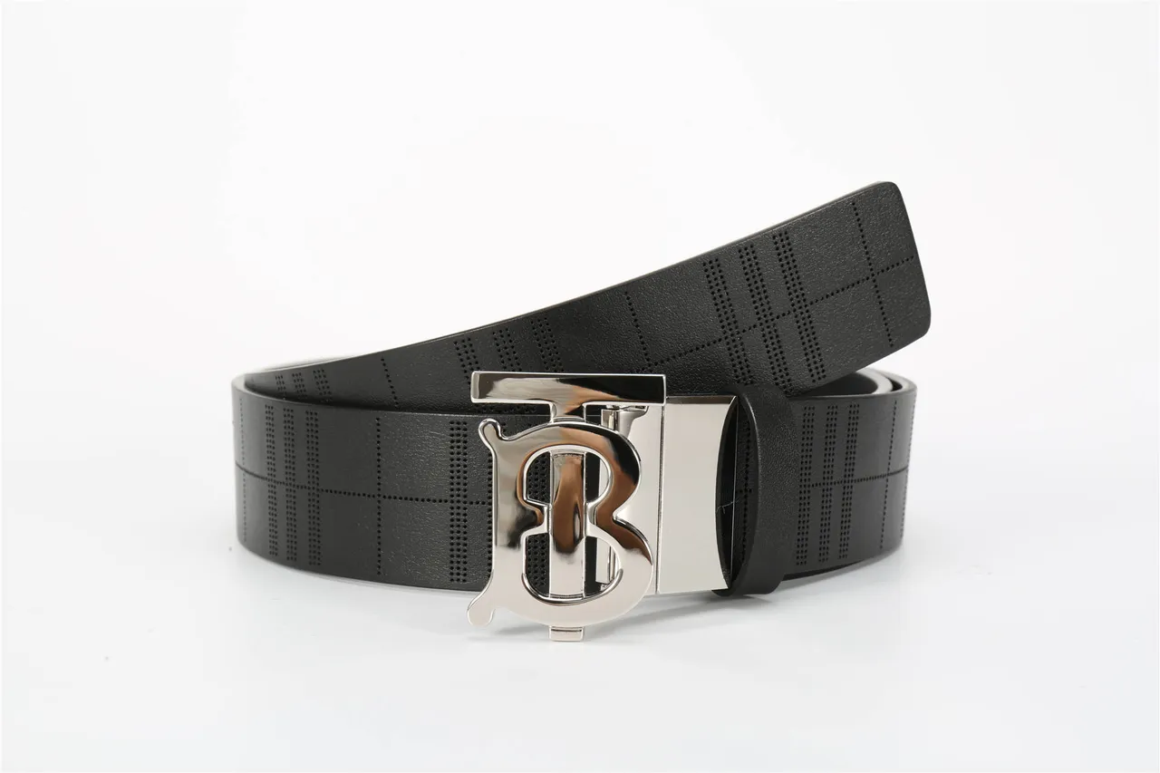 Burberry TB Monogram Perforated Check Ceinture en cuir noir 16