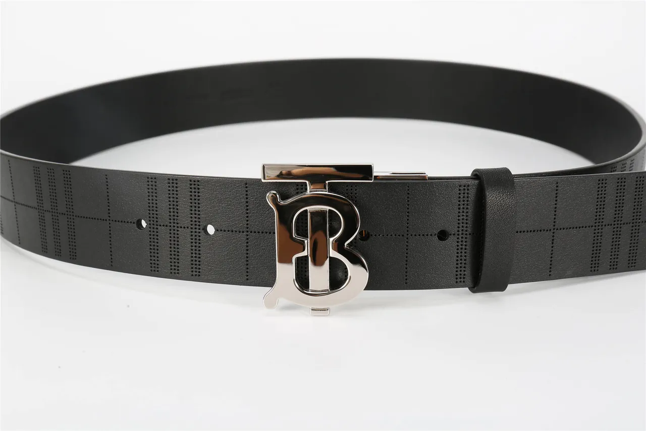 Burberry TB Monogram Perforated Check Ceinture en cuir noir 18