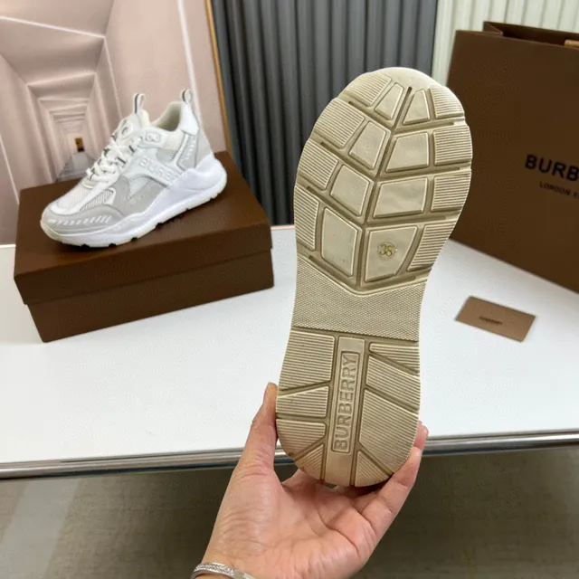Burberry White Gray Sole Mesh And Suede-Like Paneling Chunky Sneakers 2