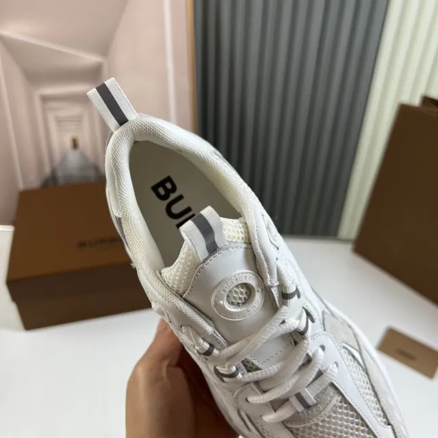 Burberry White Gray Sole Mesh And Suede-Like Paneling Chunky Sneakers 3