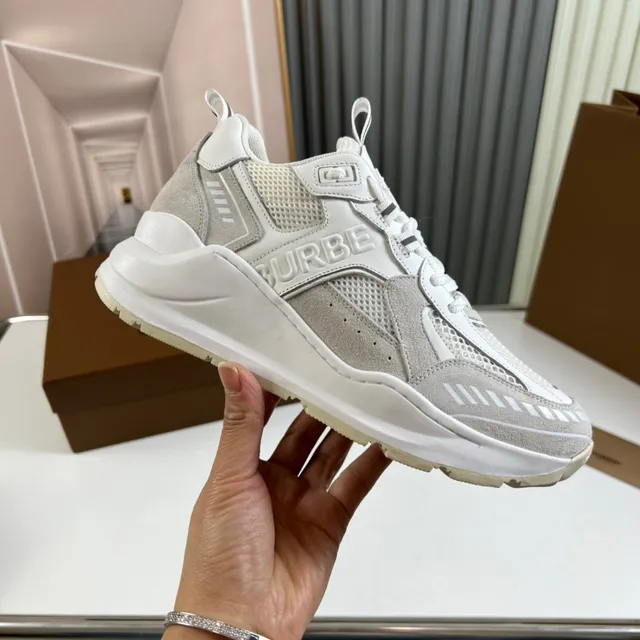 Burberry White Gray Sole Mesh And Suede-Like Paneling Chunky Sneakers 4