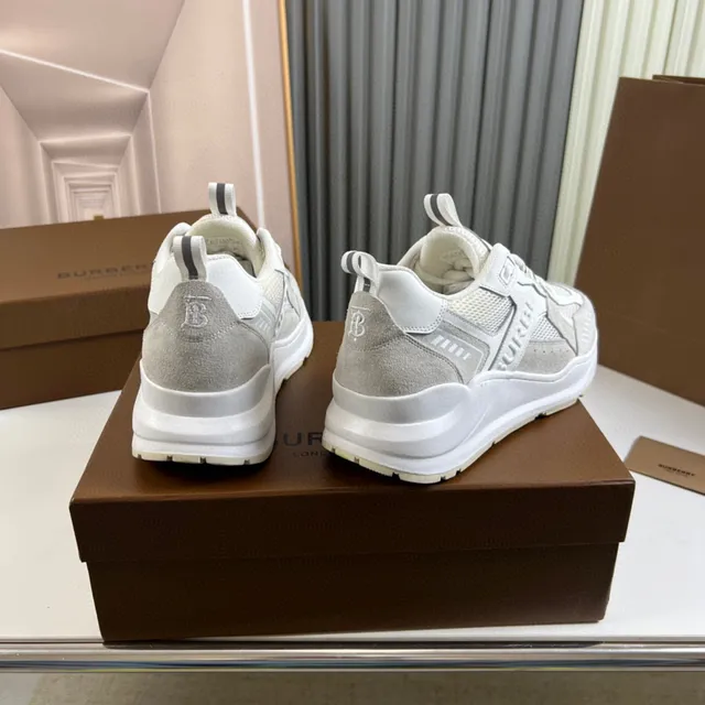 Burberry White Gray Sole Mesh And Suede-Like Paneling Chunky Sneakers 5
