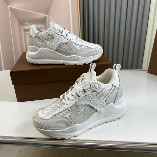 Burberry White Gray Sole Mesh And Suede-Like Paneling Chunky Sneakers 7
